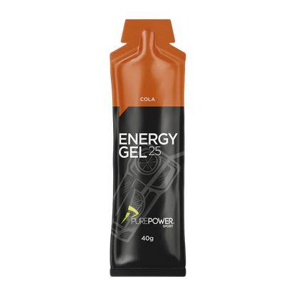 PurePower energigel med colasmag og koffein – ny emballage med mørke farver